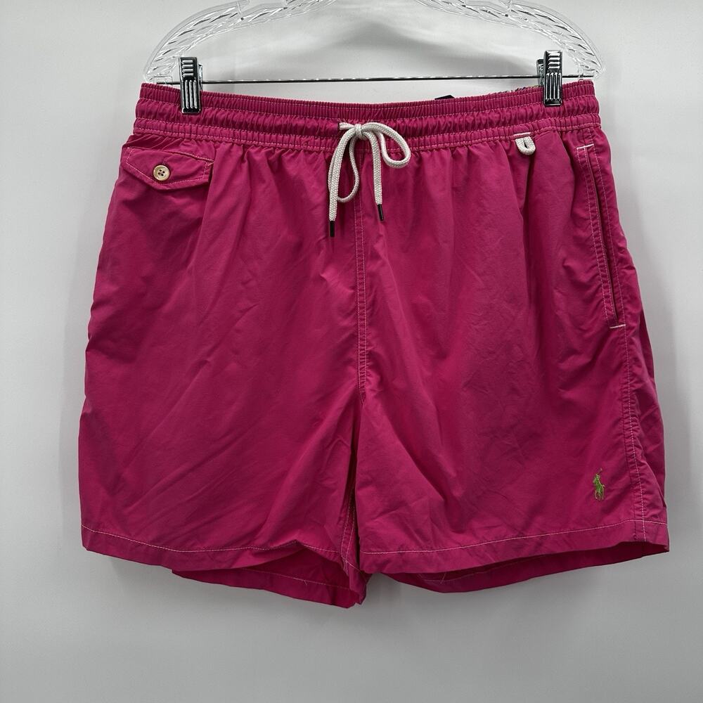 Polo Ralph Lauren Swim Trunks Mens XL Pink Lined‎ Pockets Green Pony